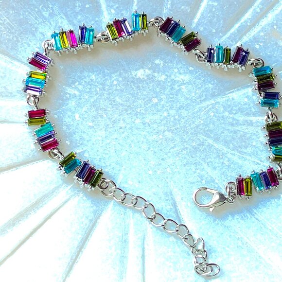Jewelry - Silver Multi-Colored Crystal Baguette Bracelet